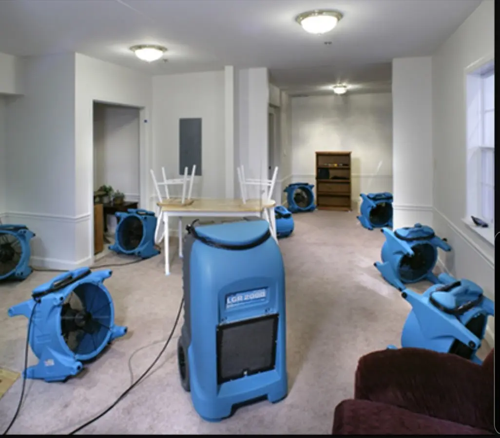 Air movers and dehumidifier setup for Water Damage Restoration in Westchester